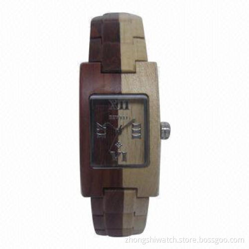 Newest Lady Multicolor Natural Wooden Watch with Maple/Red Sandalwood Case and Band, Japan Movement